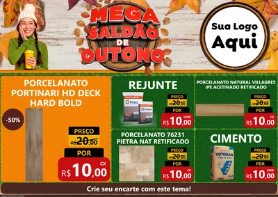 Modelo de Encarte para Encarte A4 Horizontal com o tema Mega Saldão de Outono para Pisos e revestimentos