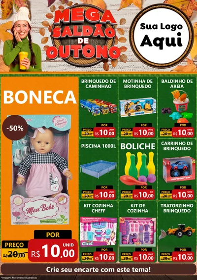 Modelo de Encarte para Encarte A4 Vertical com o tema Mega Saldão de Outono para Brinquedos