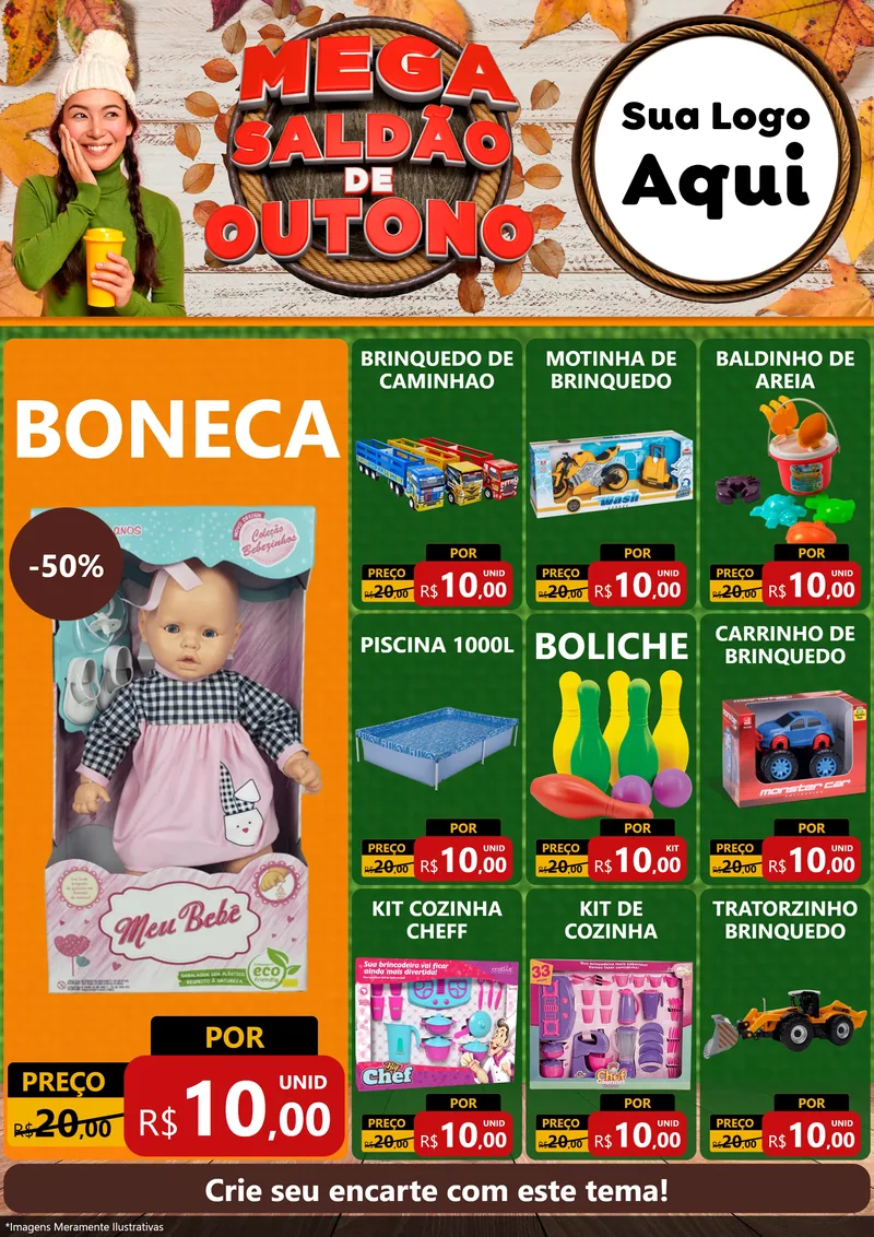 Modelo de Encarte para Encarte A4 Vertical com o tema Mega Saldão de Outono para Brinquedos