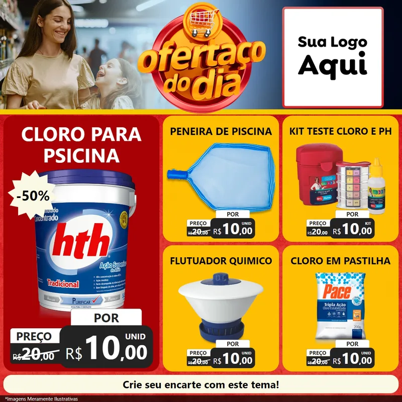 Modelo de Rede Social para Feed Facebook com o tema Ofertaço Do Dia para Produtos para Piscina