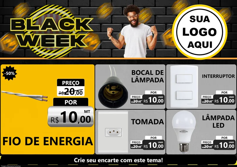 Modelo de Encarte para Encarte A4 Horizontal com o tema Black Week para Materiais Elétricos