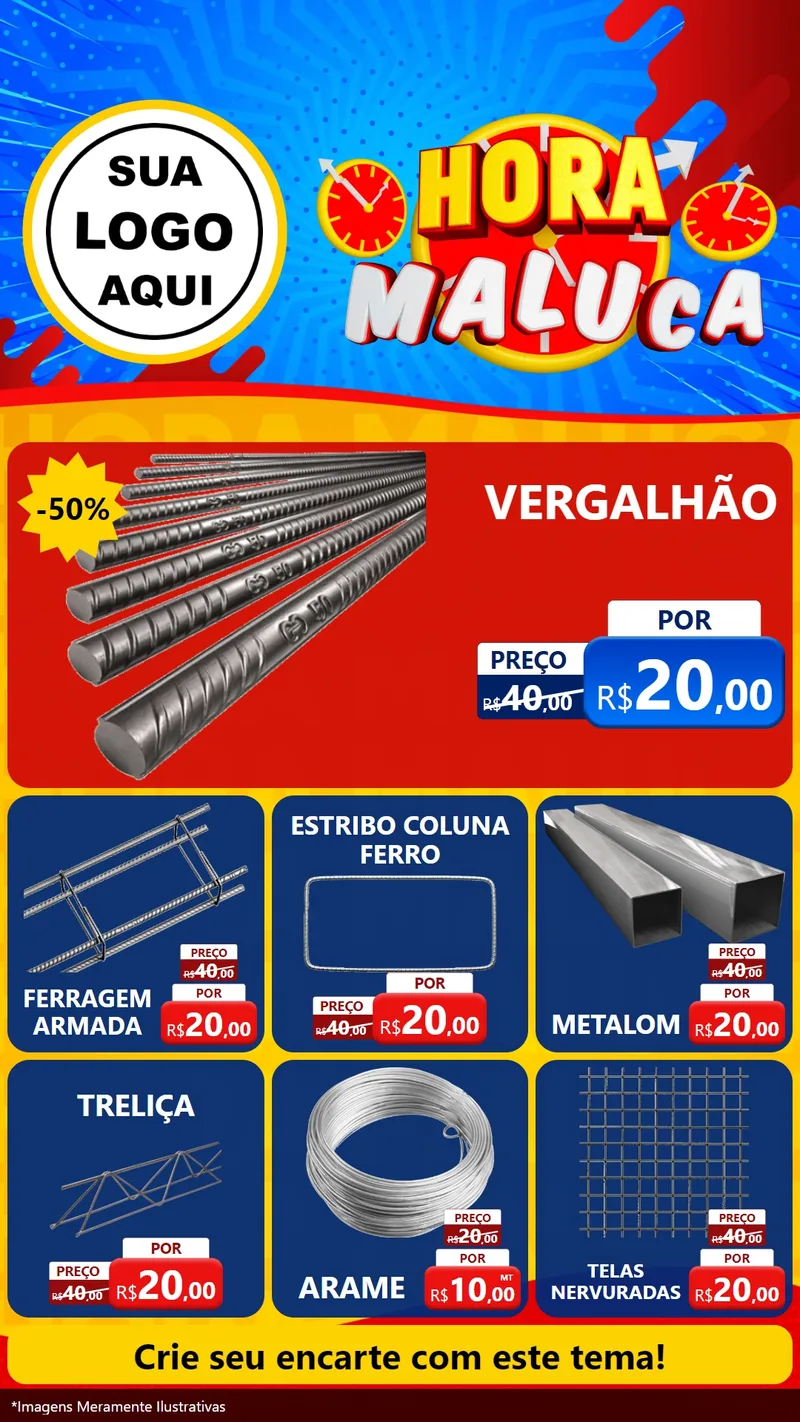 Modelo de Rede Social para Stories com o tema Hora Maluca para Ferragens