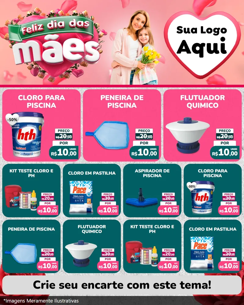 Modelo de Rede Social para Feed Instagram com o tema Feliz Dia das Mães para Produtos para Piscina