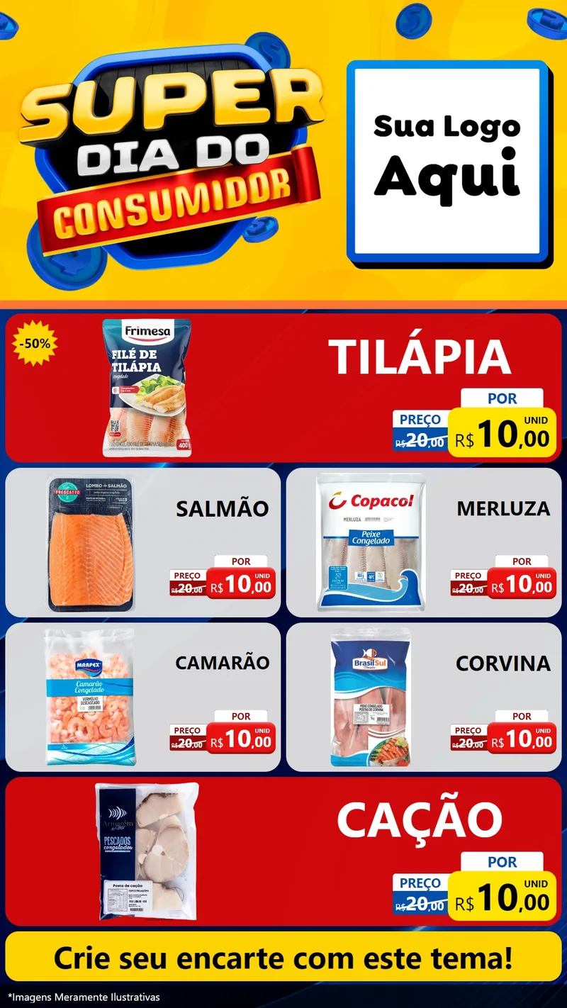 Modelo de TV para TV Vertical com o tema Super Dia do Consumidor para Peixaria