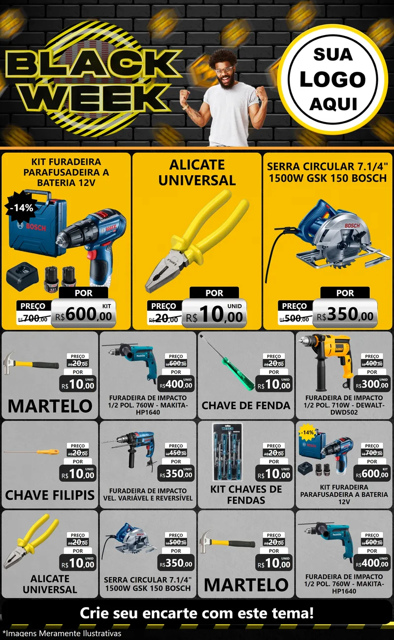 Modelo de Encarte para Encarte Grande com o tema Black Week para Maquinas e Ferramentas