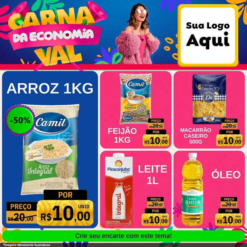 Modelo de Rede Social para Feed Facebook com o tema Carnaval da Economia para Supermercado