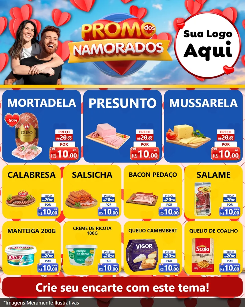 Modelo de Rede Social para Feed Instagram com o tema Promo dos Namorados para Frios e Laticínios