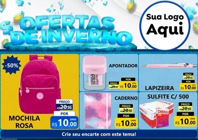 Modelo de Encarte para Encarte A4 Horizontal com o tema Ofertas de Inverno para Papelaria
