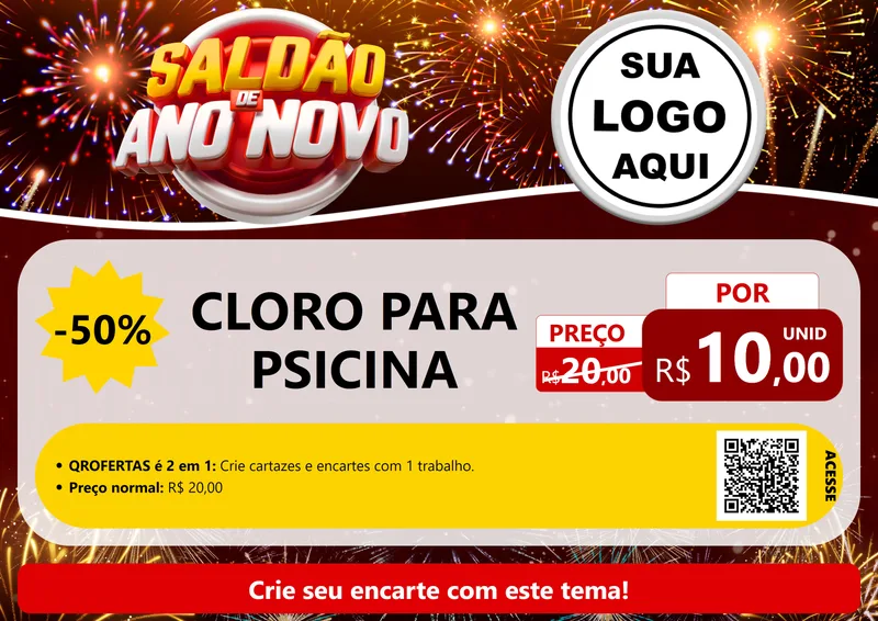 Modelo de Cartaz para Cartaz A4 Horizontal com o tema Saldão de Ano Novo para Produtos para Piscina