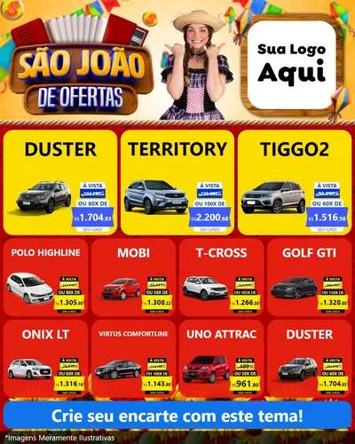 Modelo de Rede Social para Feed Instagram com o tema São João de Ofertas para Concessionaria de Carros