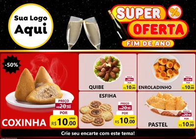 Modelo de Encarte para Encarte A4 Horizontal com o tema Super Oferta Fim de Ano para Salgadaria