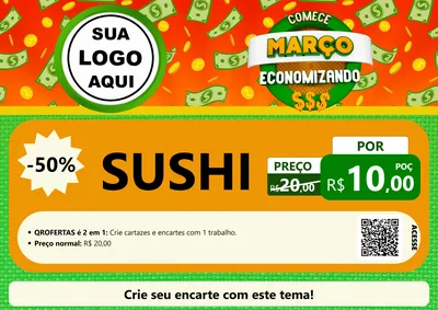 Modelo de Cartaz para Cartaz A4 Horizontal com o tema Comece Março Economizando para Comida japonesa