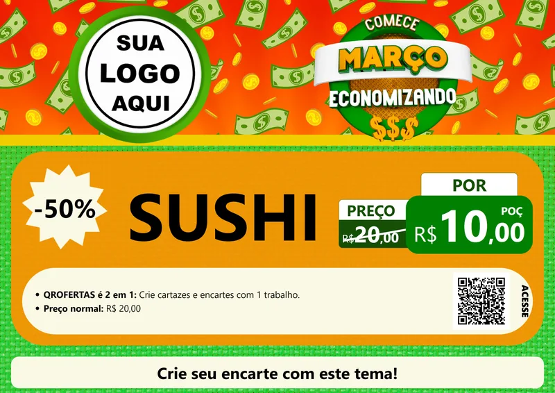 Modelo de Cartaz para Cartaz A4 Horizontal com o tema Comece Março Economizando para Comida japonesa