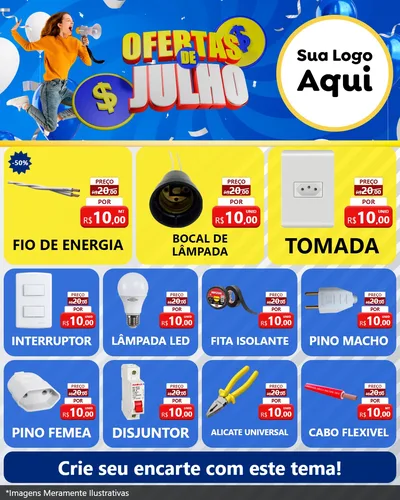 Modelo de Rede Social para Feed Instagram com o tema Ofertas de Julho para Materiais Elétricos