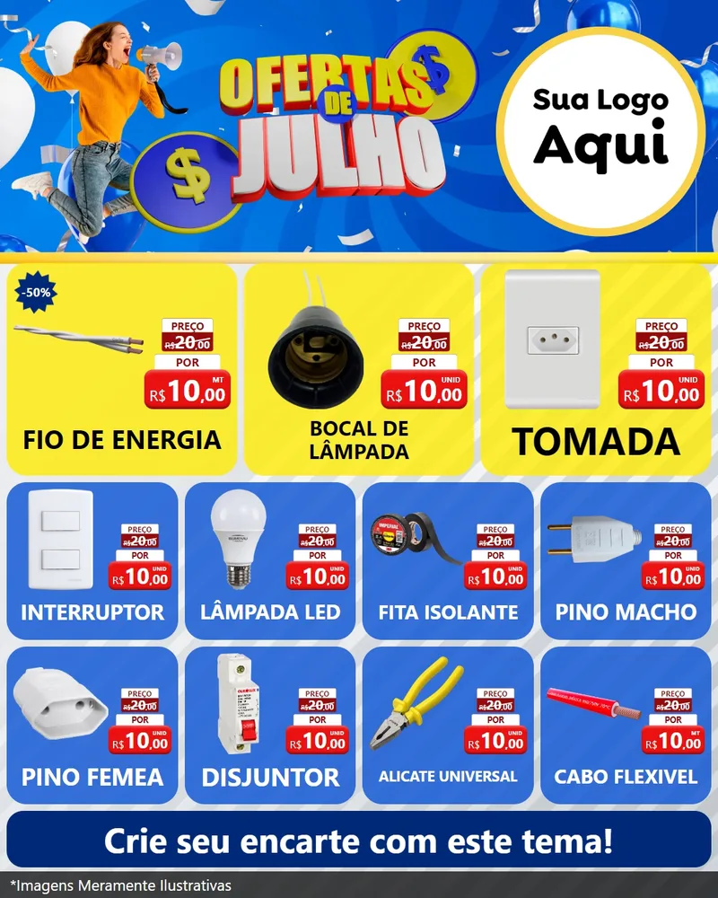 Modelo de Rede Social para Feed Instagram com o tema Ofertas de Julho para Materiais Elétricos