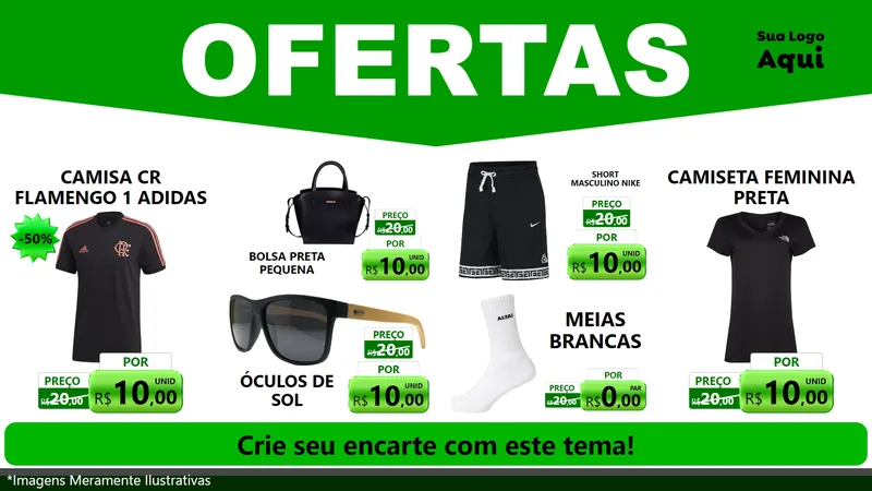 Modelo de TV para TV Horizontal com o tema Ofertas Verde Cartaz para Roupas e acessórios