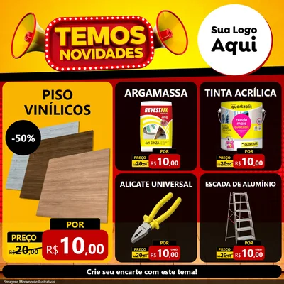 Modelo de Rede Social para Feed Facebook com o tema Temos Novidades para Material para Construção