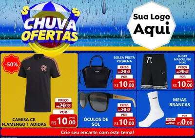 Modelo de Encarte para Encarte A4 Horizontal com o tema Chuva de Ofertas para Roupas e acessórios