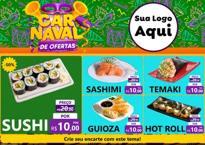 Modelo de Encarte para Encarte A4 Horizontal com o tema Carnaval de Ofertas para Comida japonesa