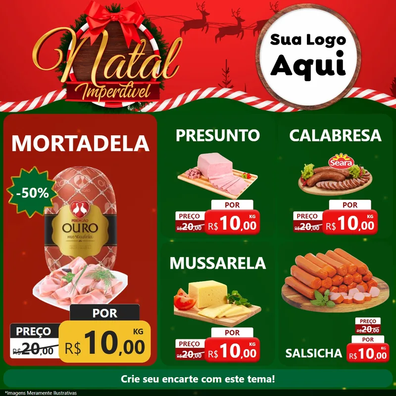 Modelo de Rede Social para Feed Facebook com o tema Natal Imperdível para Frios e Laticínios