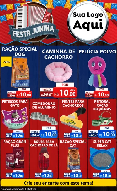 Modelo de Encarte para Encarte Grande com o tema Festa Junina para Pet Shop