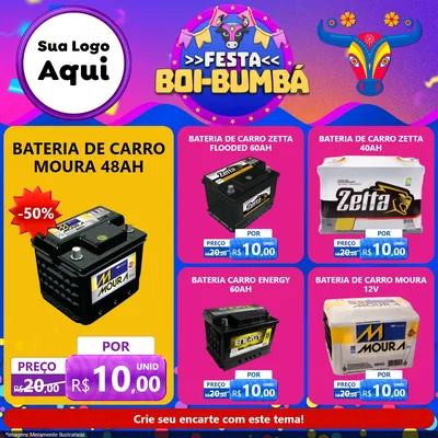 Modelo de Rede Social para Feed Facebook com o tema Festa Boi-Bumbá para Baterias Elétricas