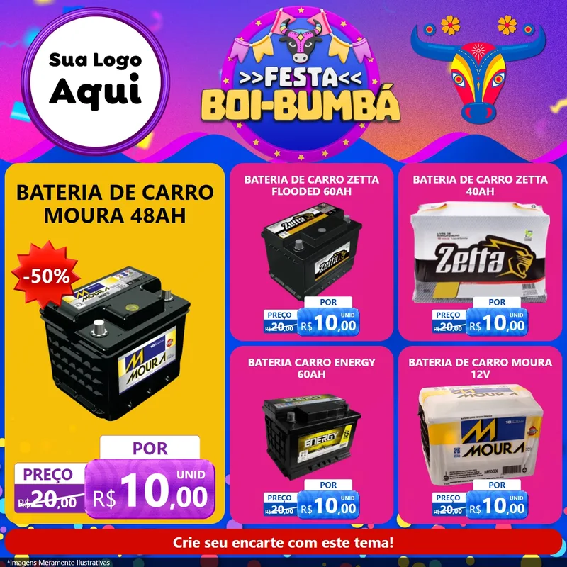 Modelo de Rede Social para Feed Facebook com o tema Festa Boi-Bumbá para Baterias Elétricas