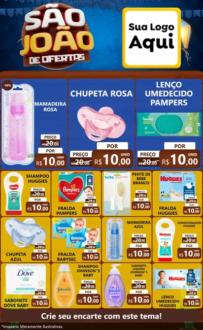 Modelo de Encarte para Encarte Grande com o tema São João Ofertas Imbatíveis! - Junina para Bebês