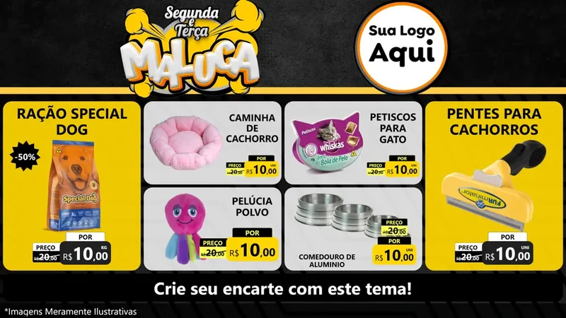 Modelo de TV para TV Horizontal com o tema Segunda e Terça Maluca para Pet Shop