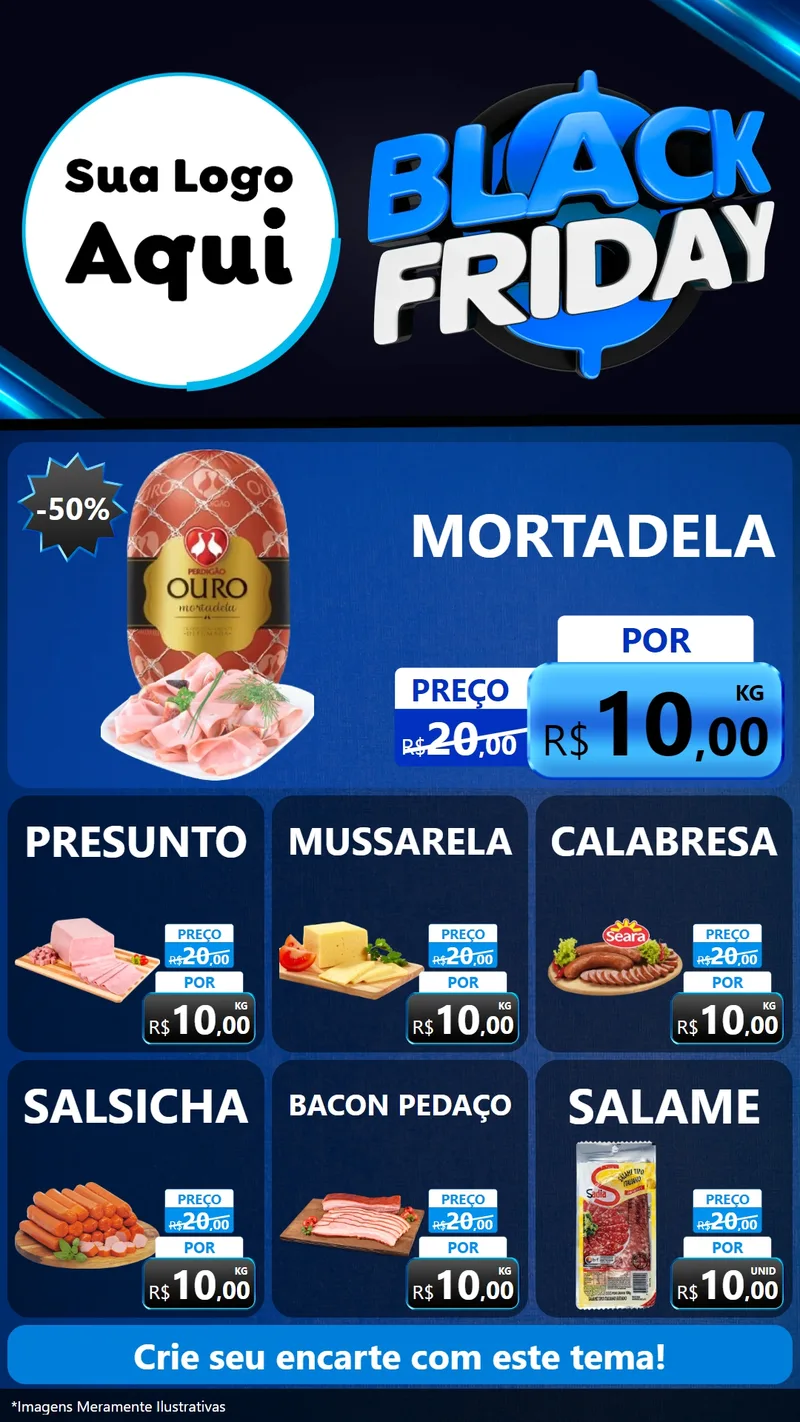 Modelo de Rede Social para Stories com o tema Black Friday para Frios e Laticínios