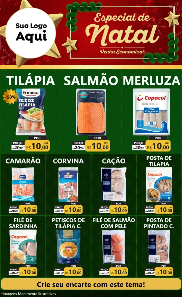 Modelo de Encarte para Encarte Grande com o tema Especial de Natal para Peixaria