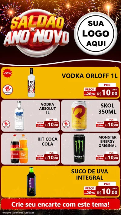 Modelo de TV para TV Vertical com o tema Saldão de Ano Novo para Distribuidora de bebidas
