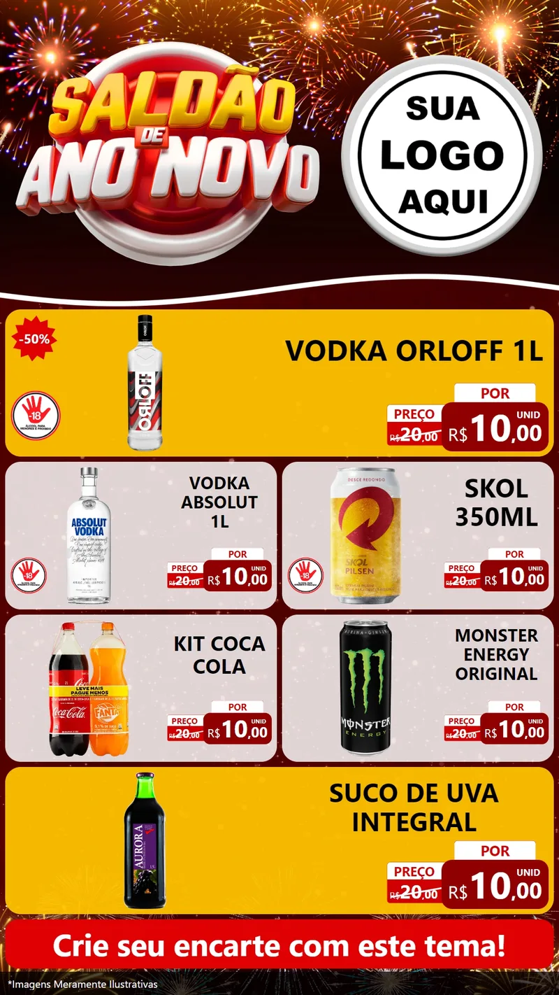 Modelo de TV para TV Vertical com o tema Saldão de Ano Novo para Distribuidora de bebidas
