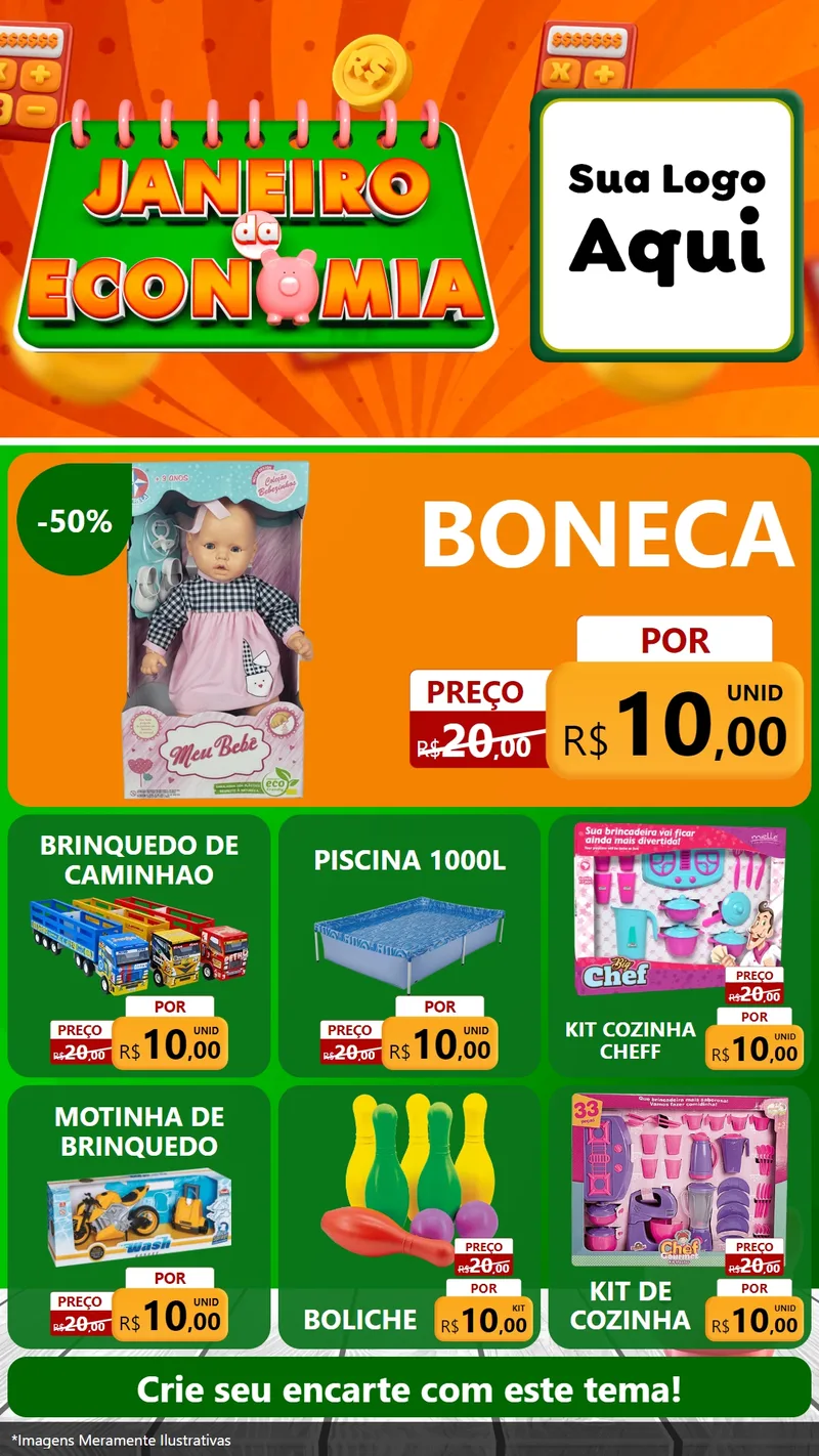 Modelo de Rede Social para Stories com o tema Janeiro da Economia para Brinquedos