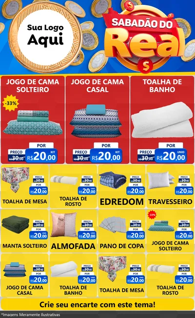 Modelo de Encarte para Encarte Grande com o tema Sabadão do Real para Cama, Mesa e Banho