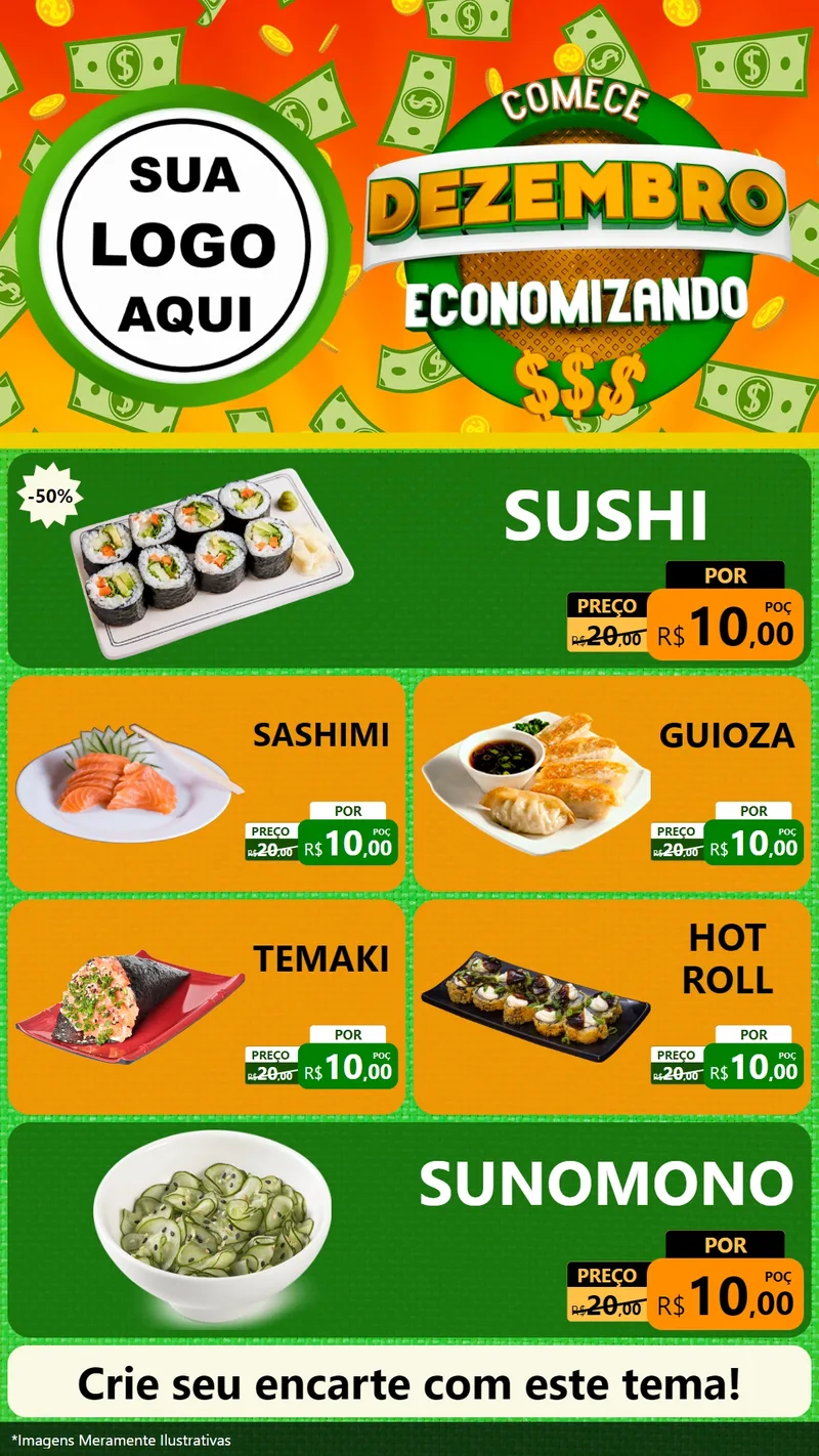 Modelo de TV para TV Vertical com o tema Comece Dezembro Economizando para Comida japonesa