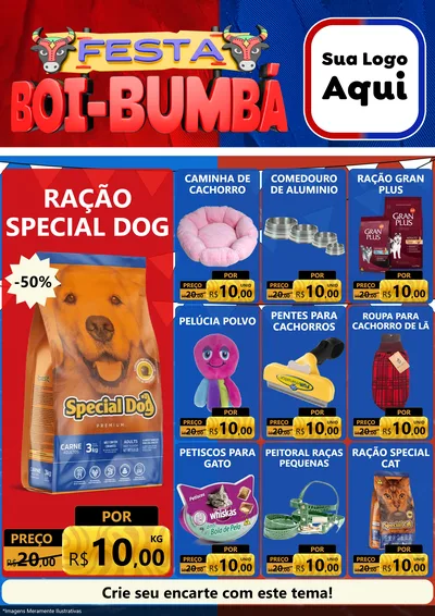 Modelo de Encarte para Encarte A4 Vertical com o tema Festa Boi Bumbá para Pet Shop