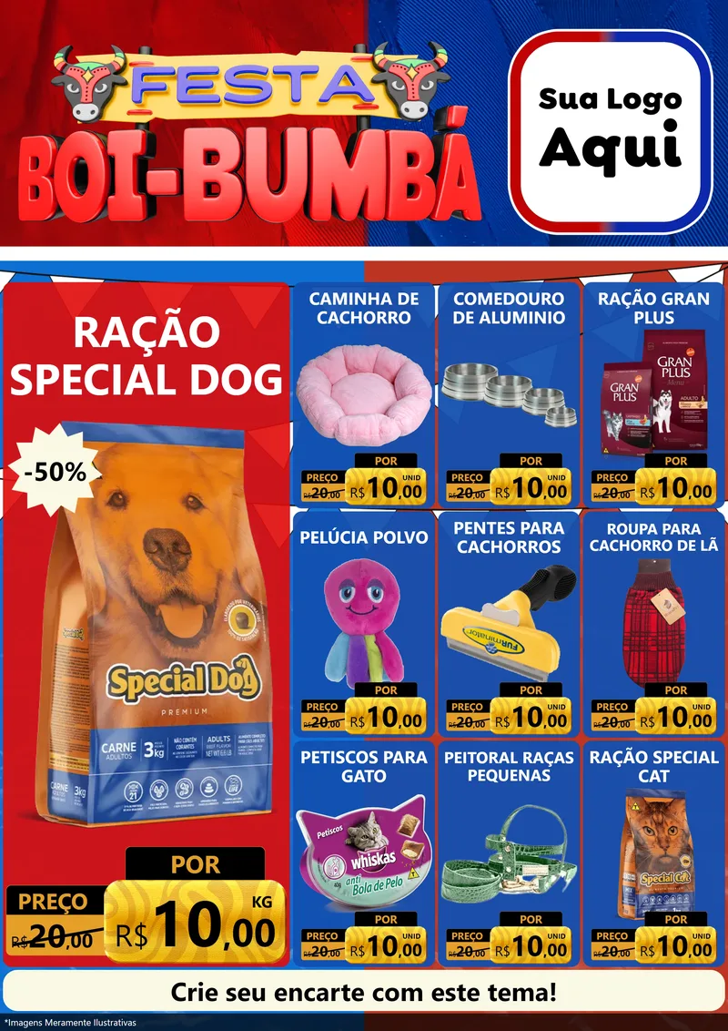 Modelo de Encarte para Encarte A4 Vertical com o tema Festa Boi Bumbá para Pet Shop