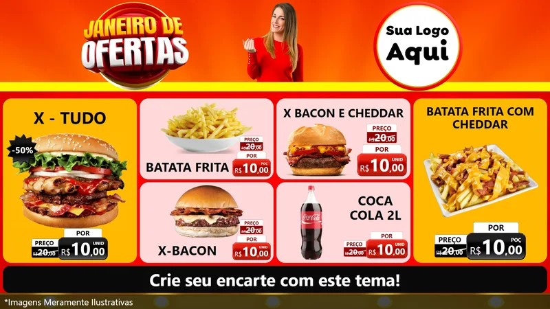 Modelo de TV para TV Horizontal com o tema Janeiro de Ofertas para Hamburgueria