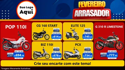 Modelo de TV para TV Horizontal com o tema Fevereiro Arrasador para Concessionaria de Motos