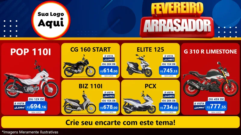 Modelo de TV para TV Horizontal com o tema Fevereiro Arrasador para Concessionaria de Motos