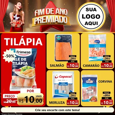 Modelo de Rede Social para Feed Facebook com o tema Fim de Ano Premiado para Peixaria