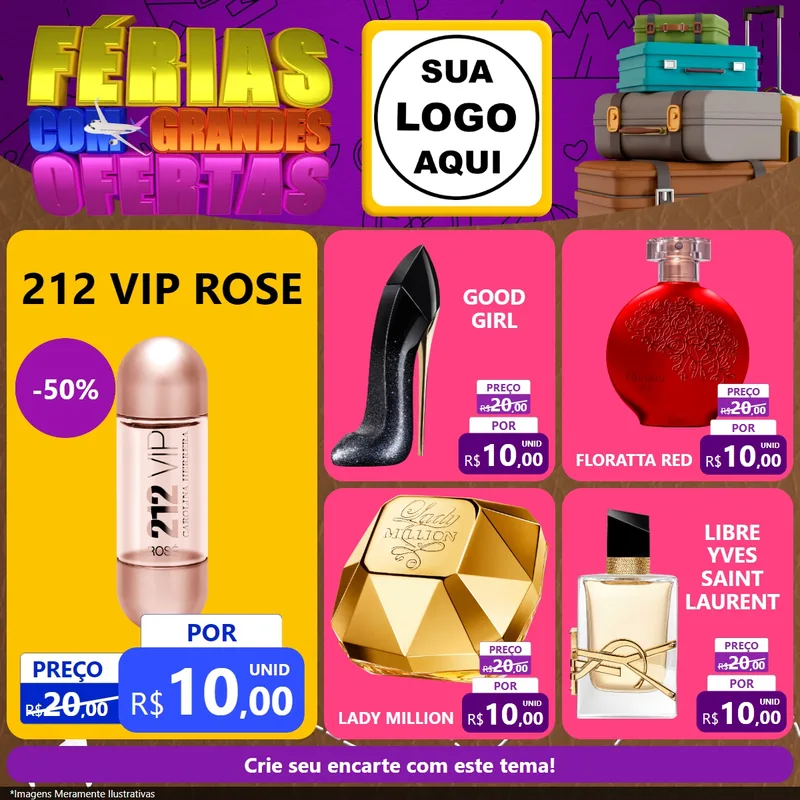 Modelo de Rede Social para Feed Facebook com o tema Férias com Grandes Ofertas para Perfumes