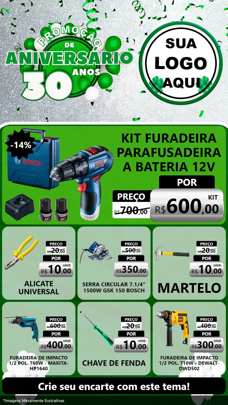 Modelo de Rede Social para Stories com o tema Promoção de Aniversário - 30 Anos para Maquinas e Ferramentas