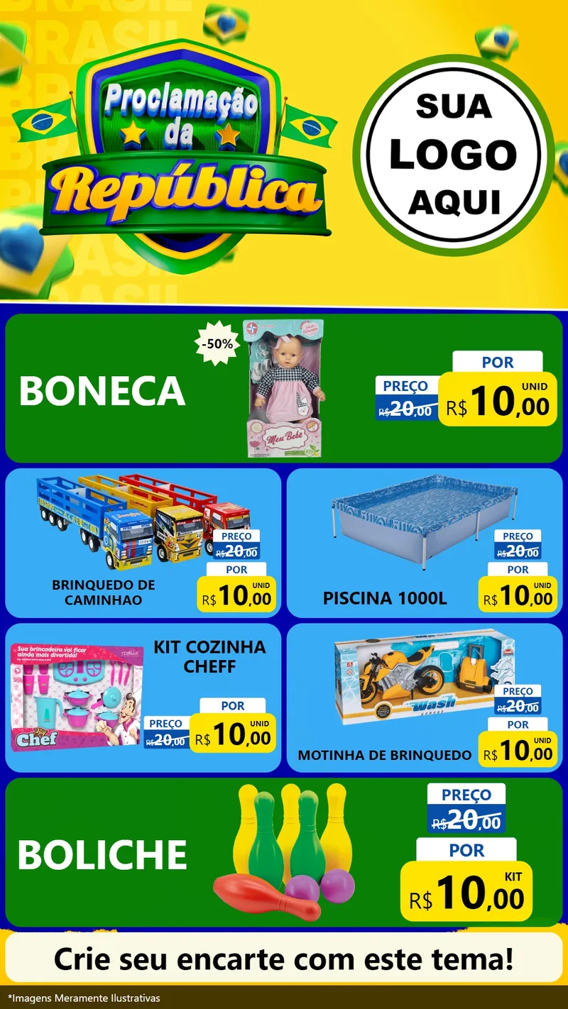 Modelo de TV para TV Vertical com o tema Proclamação da República para Brinquedos