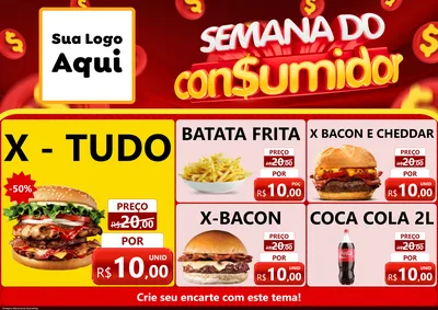Modelo de Encarte para Encarte A4 Horizontal com o tema Semana do Consumidor para Hamburgueria