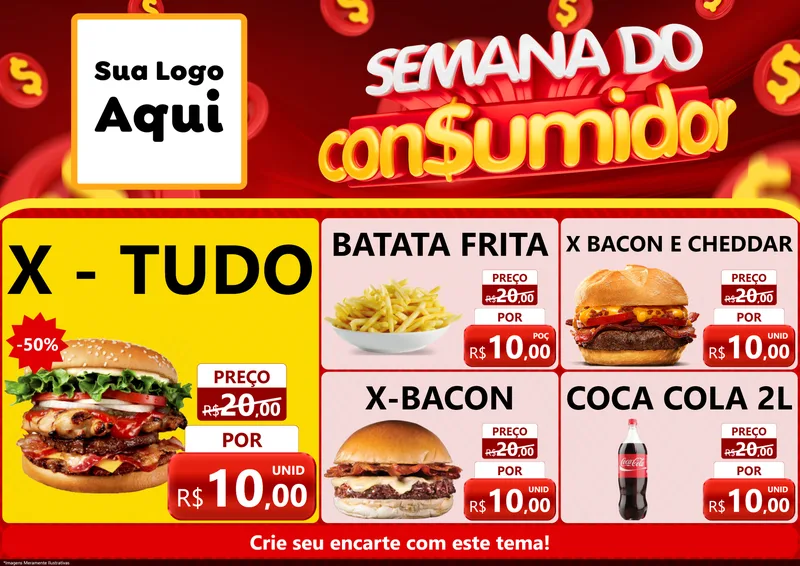 Modelo de Encarte para Encarte A4 Horizontal com o tema Semana do Consumidor para Hamburgueria