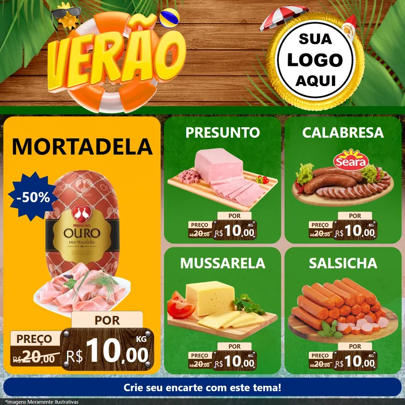 Modelo de Rede Social para Feed Facebook com o tema Verão para Frios e Laticínios