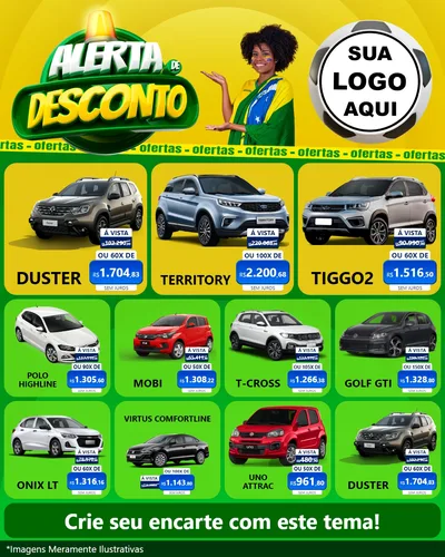 Modelo de Rede Social para Feed Instagram com o tema Alerta de Desconto para Concessionaria de Carros