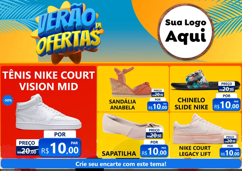 Modelo de Encarte para Encarte A4 Horizontal com o tema Verão de Ofertas para Calçados
